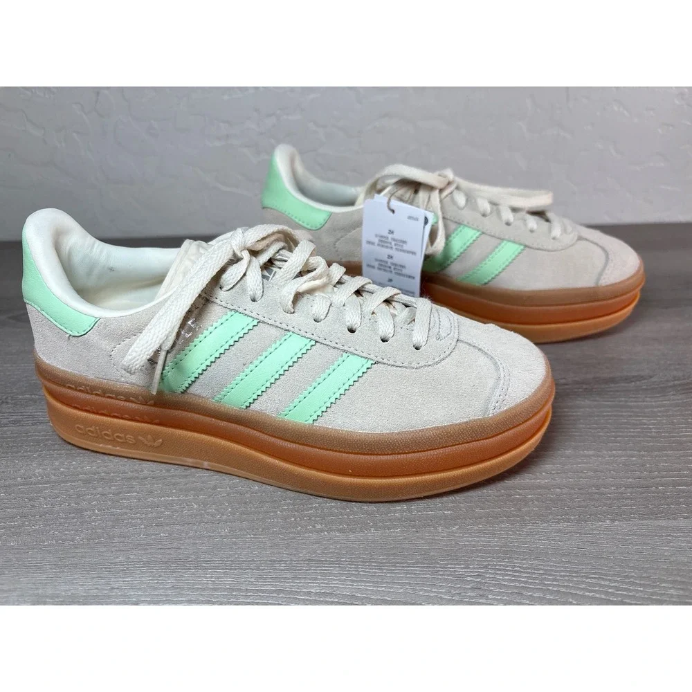 Adidas Gazelle Bold Off White Mint Green Gum‎ Platform Sneakers JQ7410 Youth 4.5